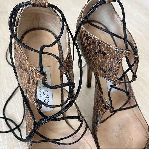Jimmy Choo “Hoops” Snake Skin Sexy Lace Up Pumps size 37 1/2 - Picture 7 of 12